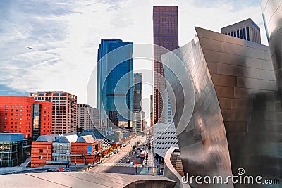 Modern buildings in Downtown Los Angeles, view from Walt Disney Concert Hall Editorial Stock Photo