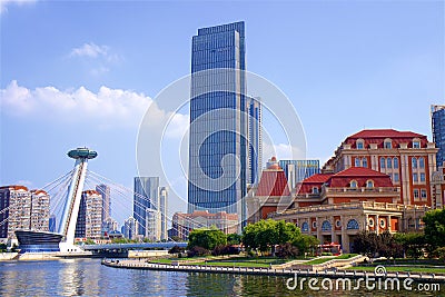 River promenade in Tianjin city, China Editorial Stock Photo