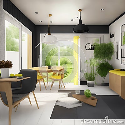 modern bungalow interior illustration Cartoon Illustration