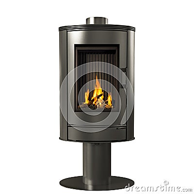 Modern burning fireplace stove isolated on white background Stock Photo