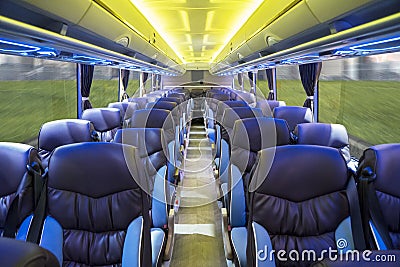 Modern bus interior with comfortable seats Editorial Stock Photo