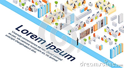 Modern Business Center Office Building Businesspeople Working Interior Copy Space 3d Isometric Vector Illustration