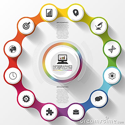 Modern business circle colorful design. Options banner. Infographics. 12 twelve components. Vector illustration Vector Illustration