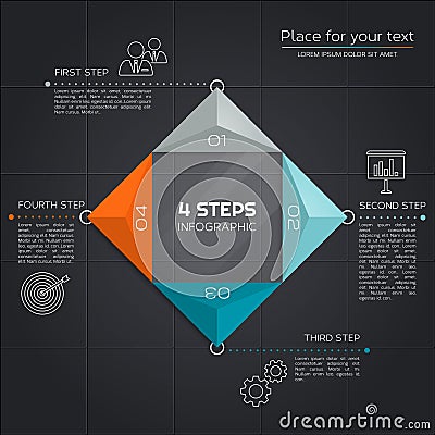 Modern business infographic. Design with triangles and four segments for your presentation. Vector. Vector Illustration