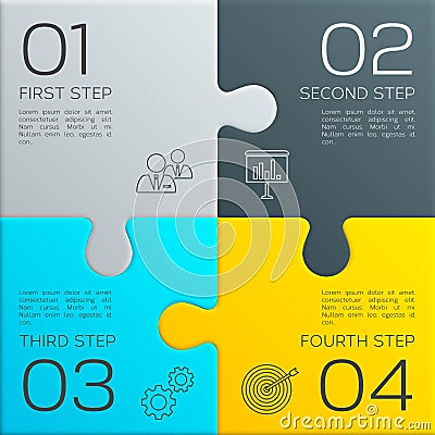 Modern business infographic for your presentation. Four steps to success. Puzzle pieces. Vector. Vector Illustration