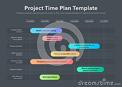 Modern business project time plan template with project tasks in time intervals - dark version Vector Illustration