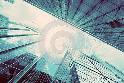 Modern business skyscrapers, high-rise buildings architecture in vintage mood Stock Photo