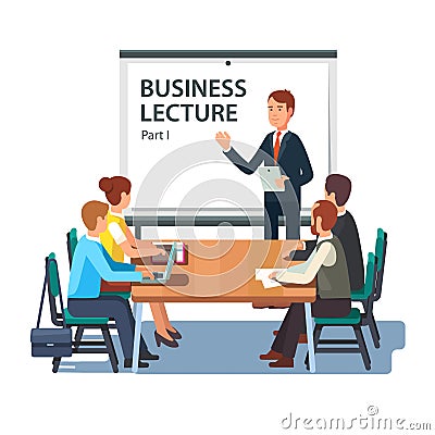 Modern business teacher giving presentation Vector Illustration