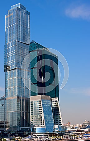 Modern business towers of blue glass Stock Photo