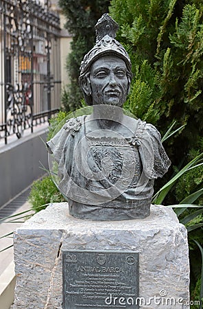 Modern bust of Hannibal Barca in Cartagena Editorial Stock Photo