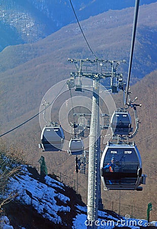 Modern cableway in the mountains Editorial Stock Photo