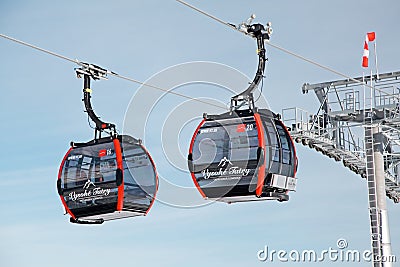 Modern cableway in ski resort Tatranska Lomnica, Slovakia Editorial Stock Photo