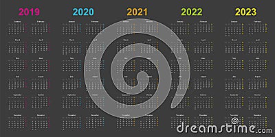 Modern Calendar Design with years 2019, 2020, 2021, 2022 Stock Photo