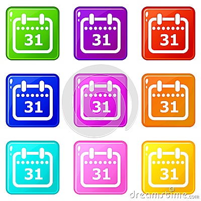 Modern calendar icons set 9 color collection Vector Illustration