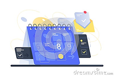 Modern calendar with task managment and mail app. Vector Illustration