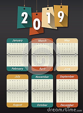 2019 Modern calendar template .Vector/illustration Vector Illustration