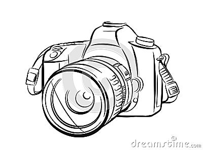 Modern camera in outline style. Vector Illustration