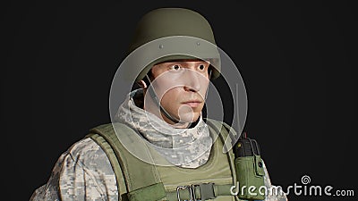 Camouflaged Male Soldier 3d render, 3d model Stock Photo