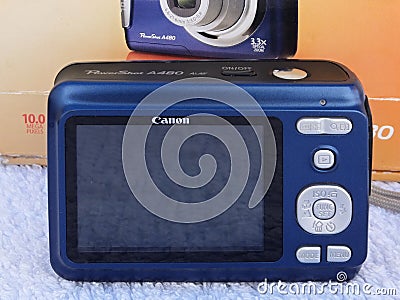 Modern Canon Powershot A480 digital camera Editorial Stock Photo