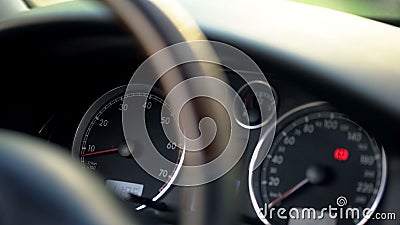 Modern car dashboard and steering wheel closeup, vehicle and transportation Stock Photo