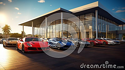 A Modern car dealership presentation evening scene car showroom wall mockup HD 1920*1080 Stock Photo