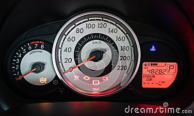 Modern car illuminated dashboard closeup Stock Photo