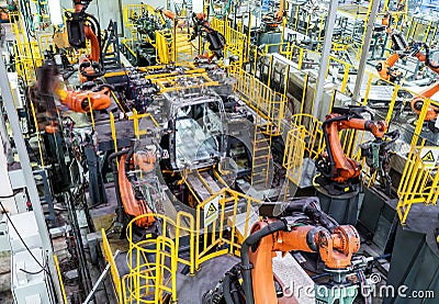 Car production line of the robot Stock Photo