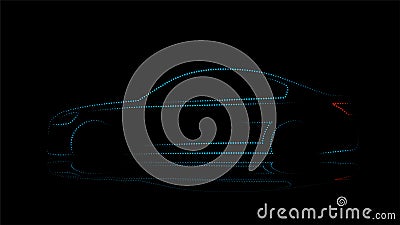 Modern car silhouette in side view. Blue neon car silhouette for logo, banner or marketing advertising design. Vector Illustration