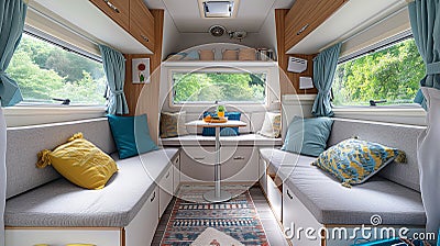 Modern caravans, trailers, and campers feature stylish and functional interior designs with a range of amenities for a Stock Photo