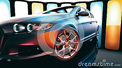 Modern cars are in the showroom. Cartoon Illustration
