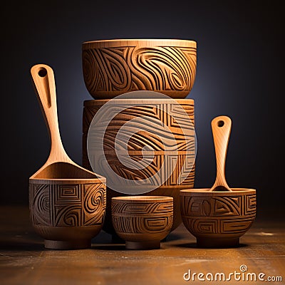 Modern Carved Wooden Design Measuring Cups Stock Photo