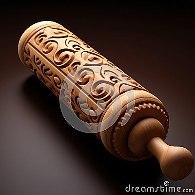 Modern Carved Wooden Rolling Pin With Elaborate Detailing Stock Photo