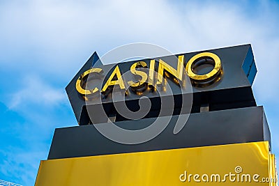 Modern Casino sign against blue sky Stock Photo