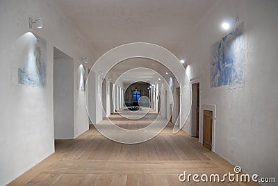 Modern castle chateau corridor hallway interior Stock Photo