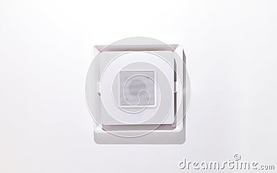 Modern Ceiling Mounted Exhaust Energy Saving Bathroom Fan On White Ceiling, Background Stock Photo