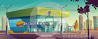 Modern central station on city street Vector Illustration