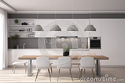 modern chair house furniture interior kitchen home dining table background design window. Generative AI. Stock Photo