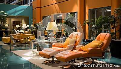 Modern chair indoors, table, domestic room, sofa, architecture, luxury design generated by AI Stock Photo