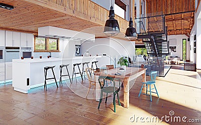 Modern chalet interior. Stock Photo