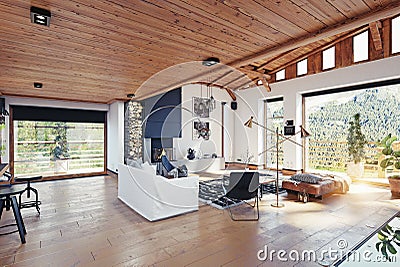 Modern chalet interior. Stock Photo