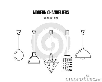 Modern chandeliers - linear set. Stock Photo