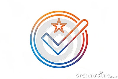 Modern checkmark icon with gradient lines, featuring a star symbol, representing quality assurance, approval, and validation Stock Photo