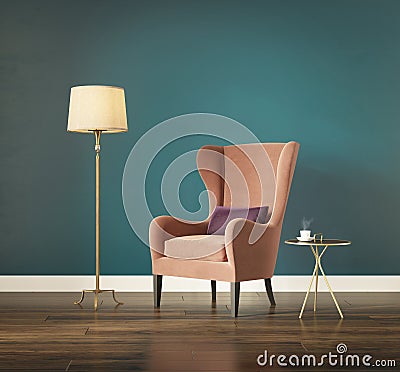 Modern chic classic interior with wing back armchair Stock Photo