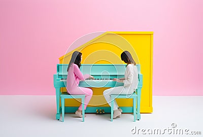 performance music modern people concept colourful illustration art trend piano. Generative AI. Cartoon Illustration