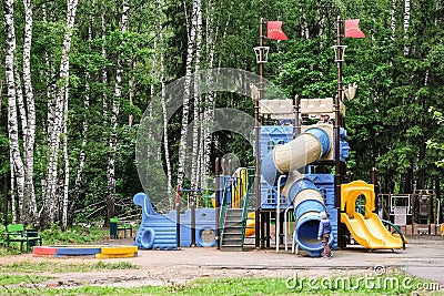 Modern children`s playground in Moscow suburbs. Editorial Stock Photo