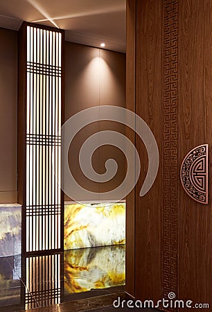 Modern Chinese style officeï¼Œ Close up the doors and aisles of Chinese elements Stock Photo