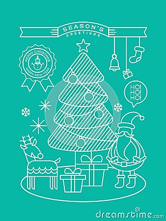 Modern christmas cartoon illustration with line art style Vector Illustration