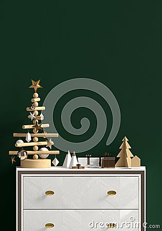 Modern Christmas interior with dresser, Scandinavian style. Wall Cartoon Illustration