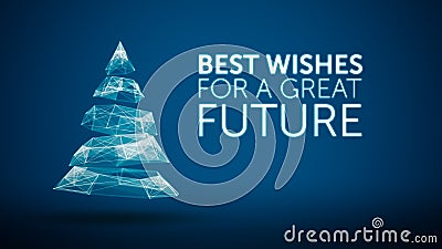 Modern christmas tree and wishes great future season greetings message on blue background. Elegant holiday season social Stock Photo