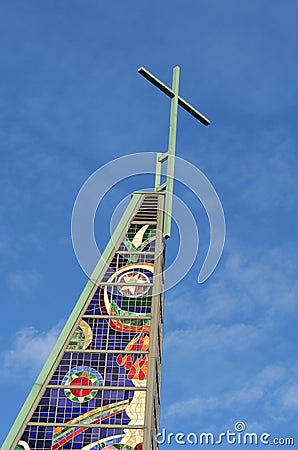 Modern church - tower Stock Photo